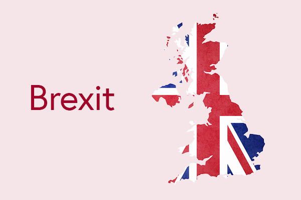 Symbolfoto: Mit der britischen Flagge gefüllte Landkarte von Grpßbritannien, daneben der Text "Brexit"