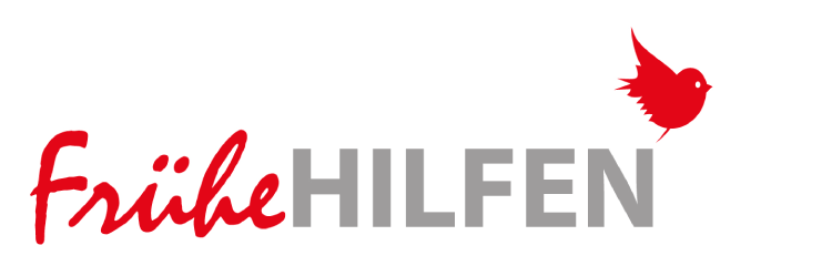 Logo Frühe Hilfen: Schriftzug Frühe Hilfen mit einem roten Vogel